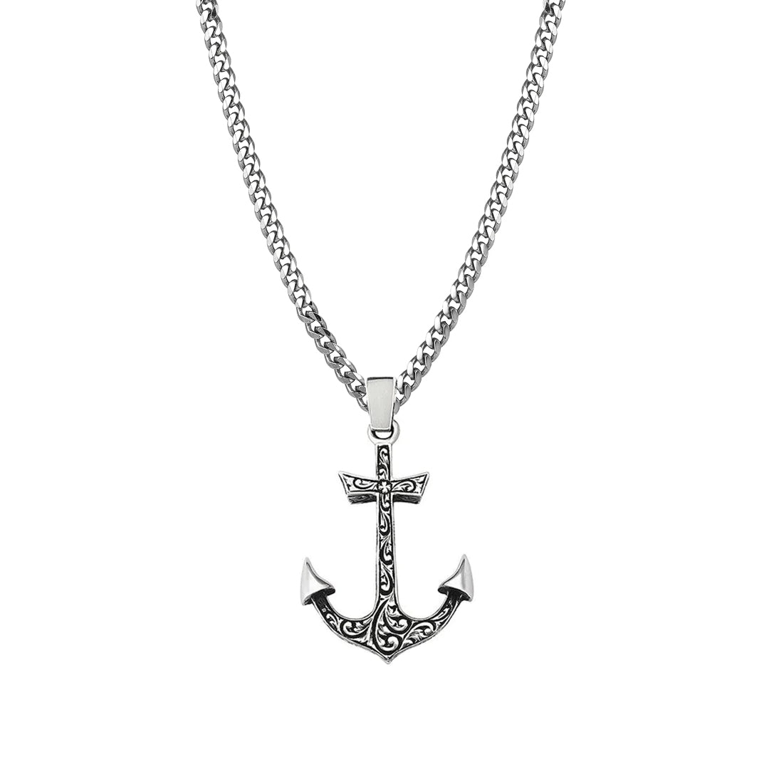 Men's Handmade Silver Anchor Necklace with Chain - Atolyestone