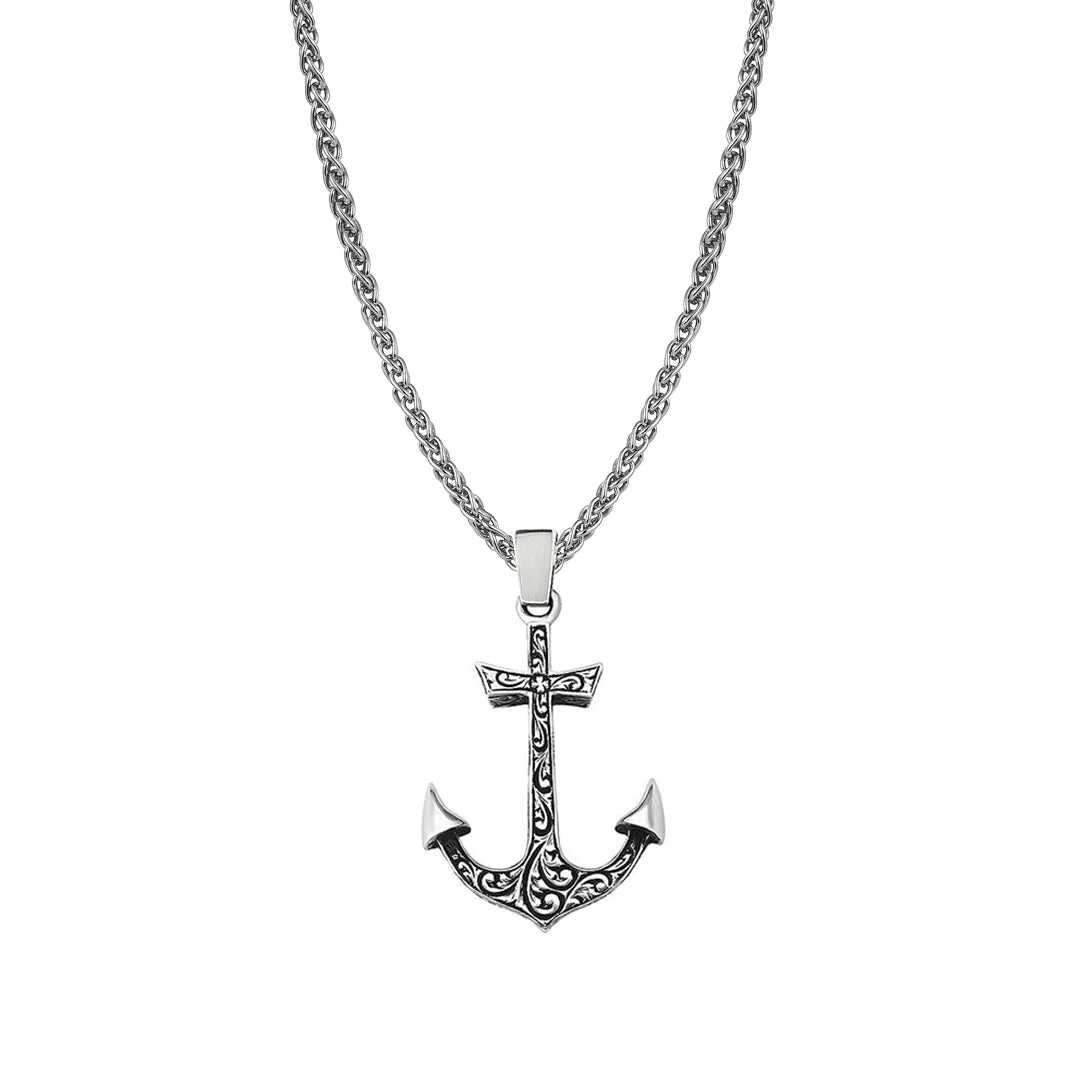 Men's Handmade Silver Anchor Necklace with Chain - Atolyestone