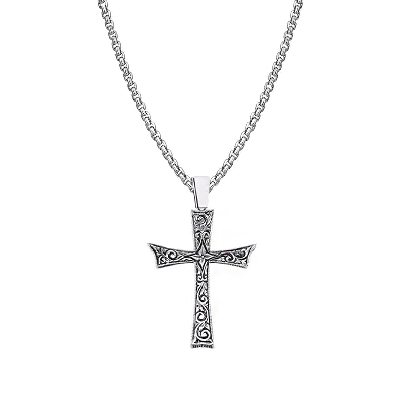 Men\'s Cross Charm with Atolyestone Necklace in Silver Chain 