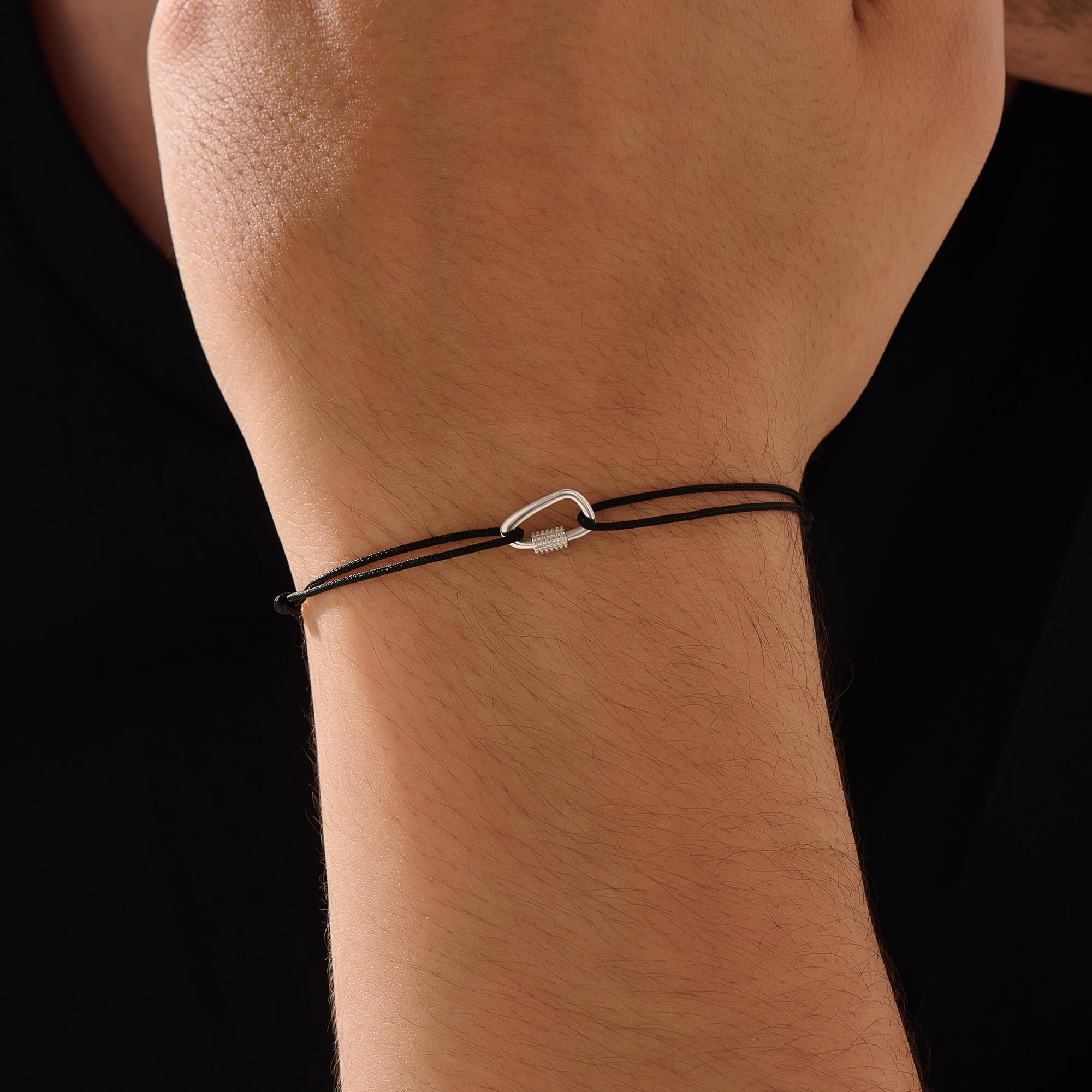 Men's Carabiner Macrame Bracelet in Solid Silver
