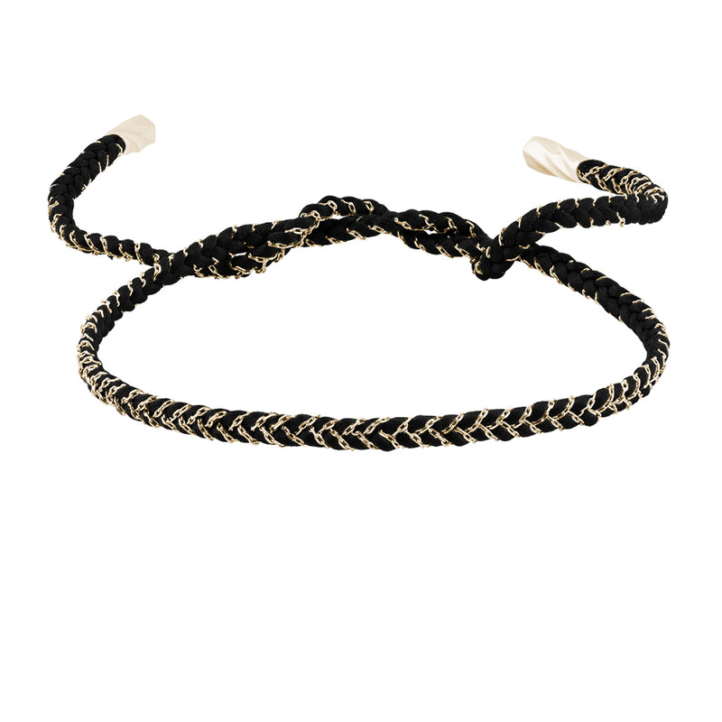 Men's 14k Solid Yellow Gold Chain and Black Silk Braided Bracelet