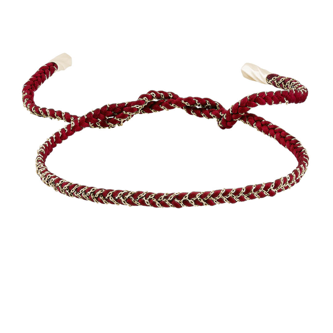 Men's 14k Solid Yellow Gold Chain and Red Silk Braided Bracelet