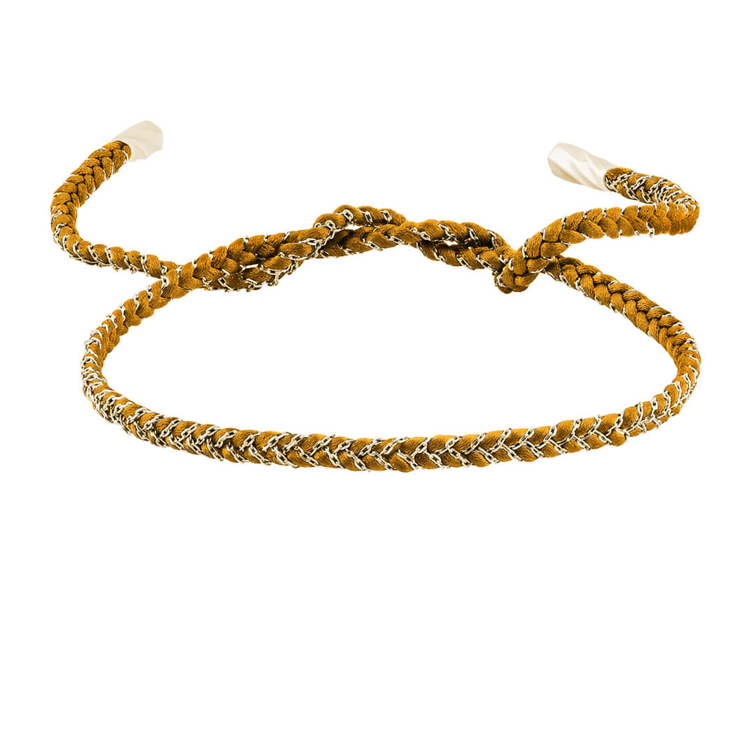 Men's 14k Solid Yellow Gold Chain and Yellow Silk Braided Bracelet