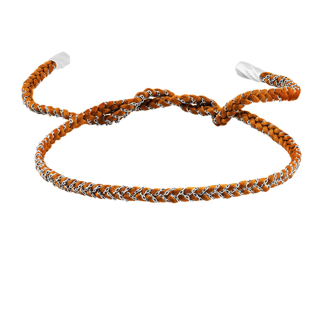 Men's Silver Chain and Orange Silk Braided Bracelet