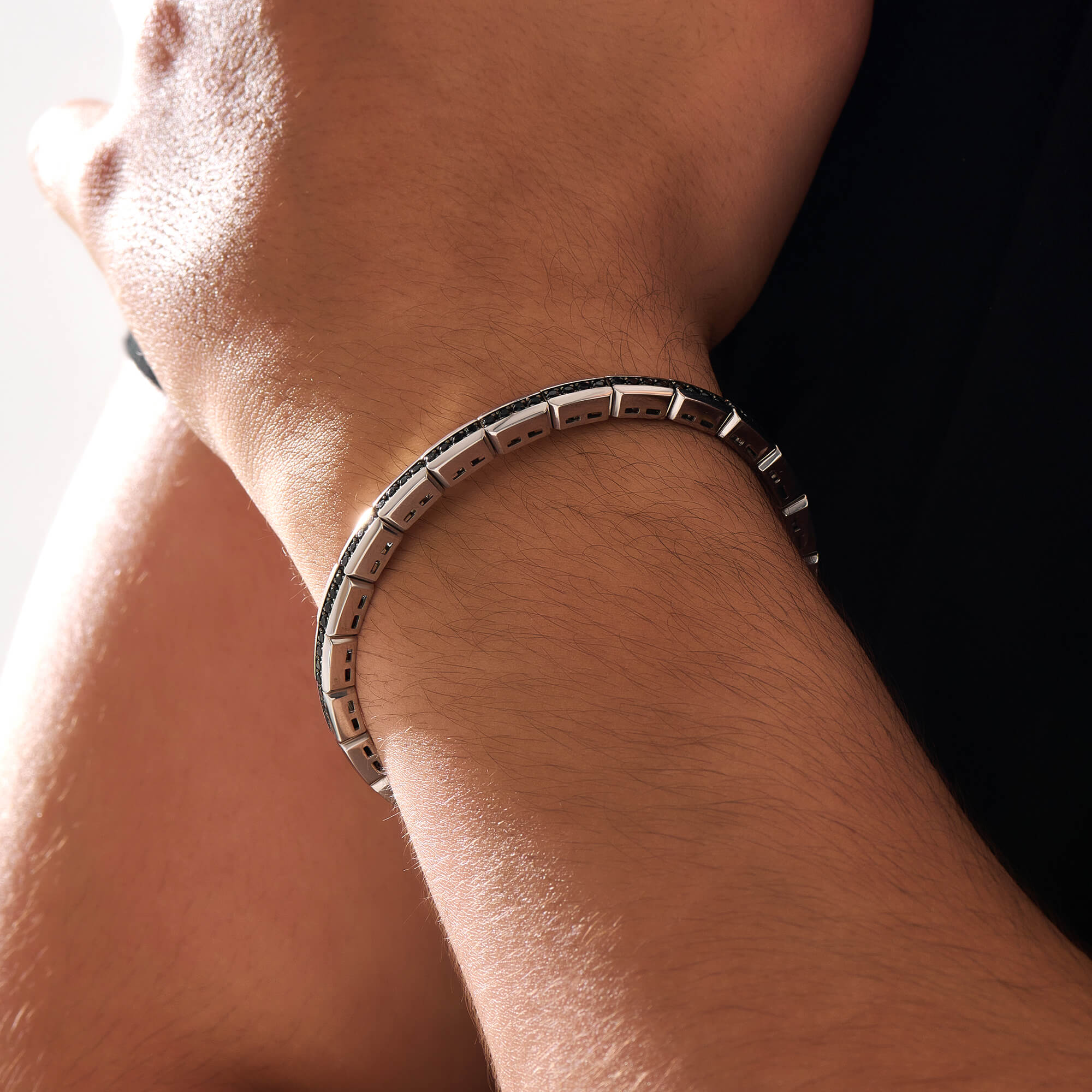 Men's Channel Pave Tennis Bracelet in 925 Solid Silver