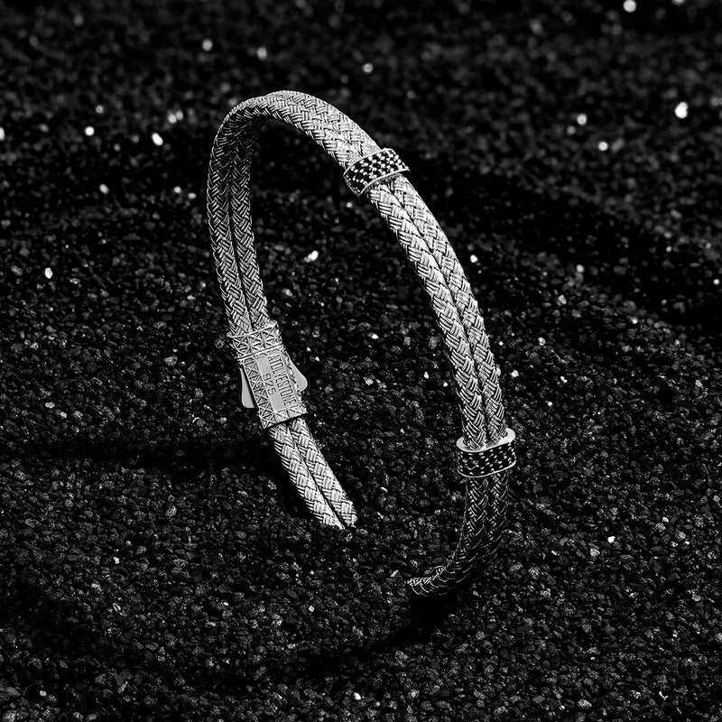 Men's Classic Paved Bangle in Solid Silver