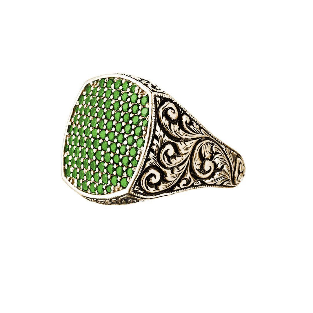 Classic Cushion Pave Ring - Yellow Gold - Pave Emerald