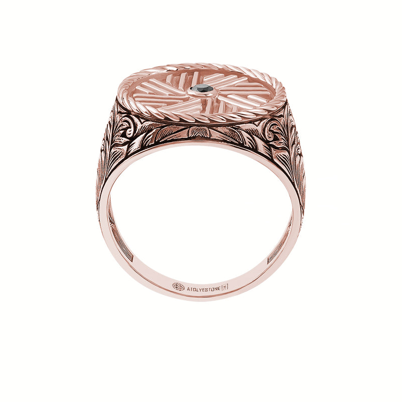 Black Diamond Classic Millstone Signet Ring in Real Rose Gold