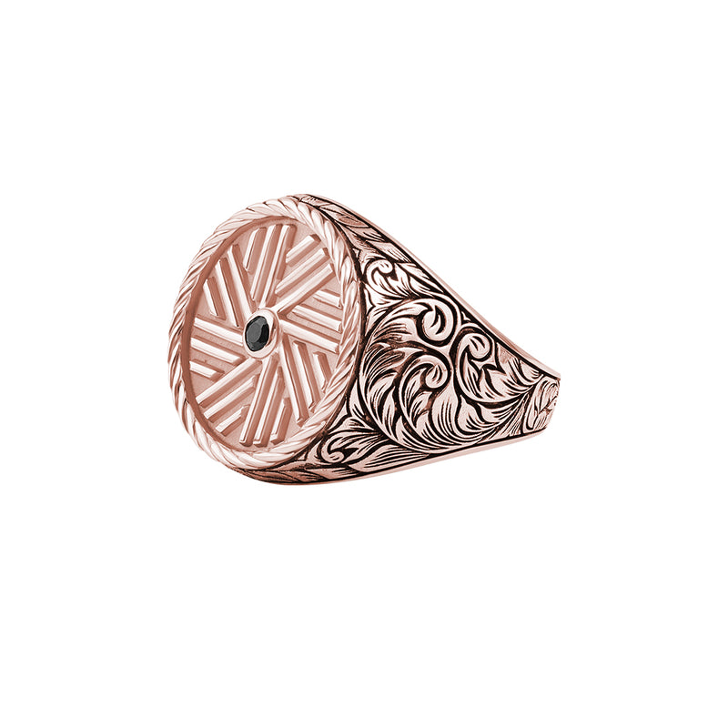 Men's Solid Rose Gold Millstone-Inspired Signet Ring