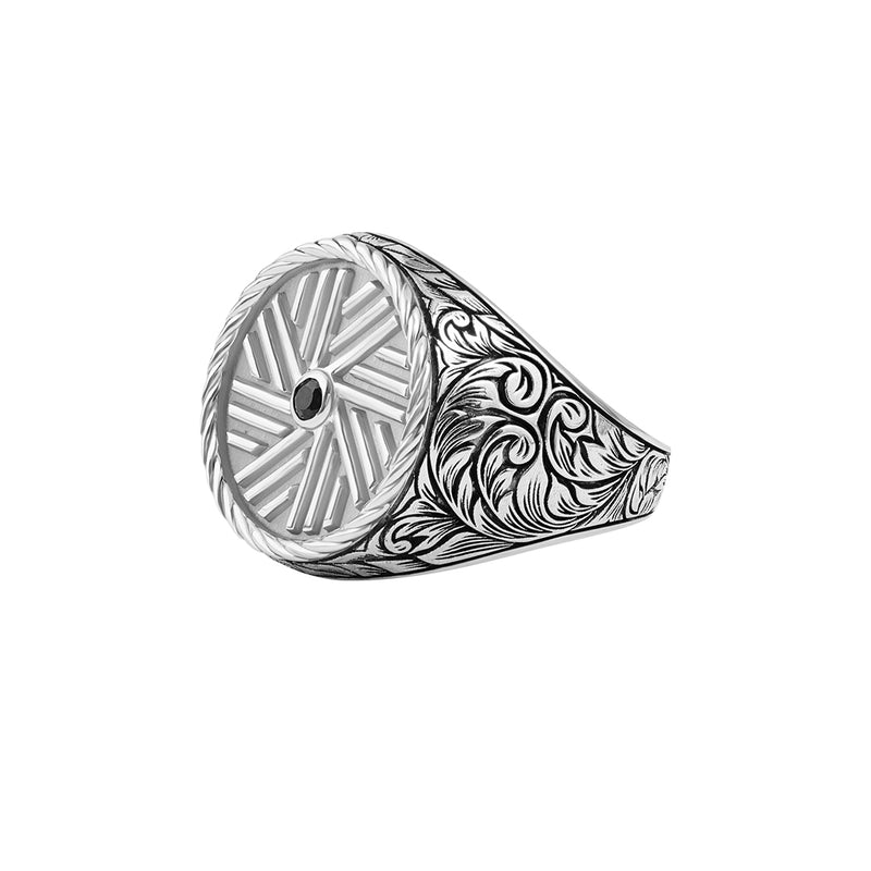 Men's Solid White Gold Millstone-Inspired Signet Ring