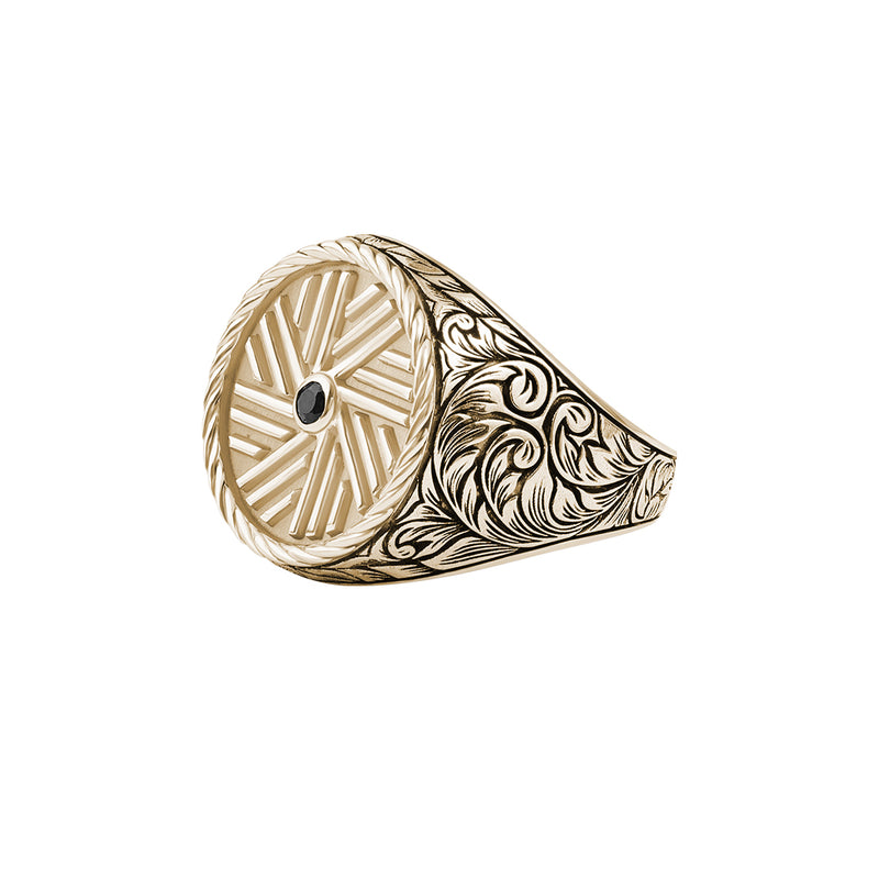 Men's Solid Yellow Gold Millstone-Inspired Signet Ring