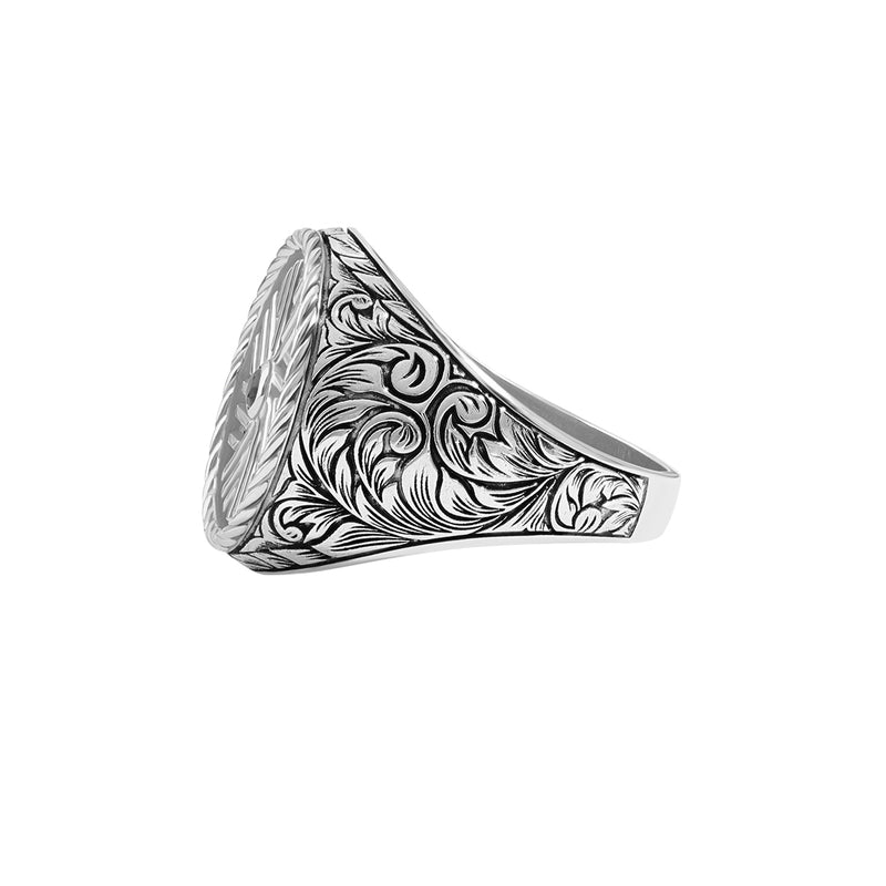 Atolyestone Designer Black Diamond Millstone Signet Ring in 925 Sterling Silver
