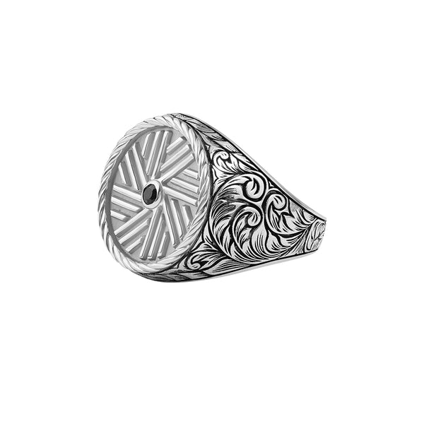 Men's 925 Sterling Silver Millstone-Inspired Signet Ring