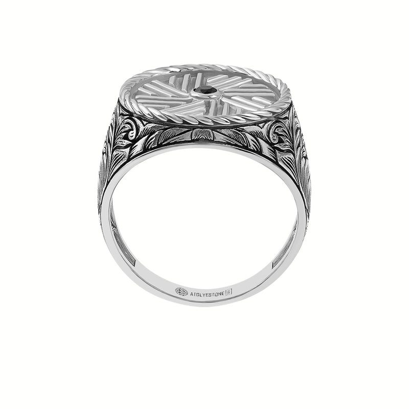 Classic Carved Millstone Signet Ring in 925 Solid Silver