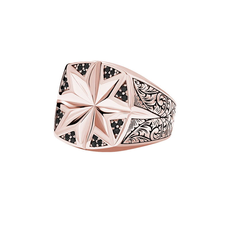 Atolyestone Solid Rose Gold Classic North Star Signet Ring for Men