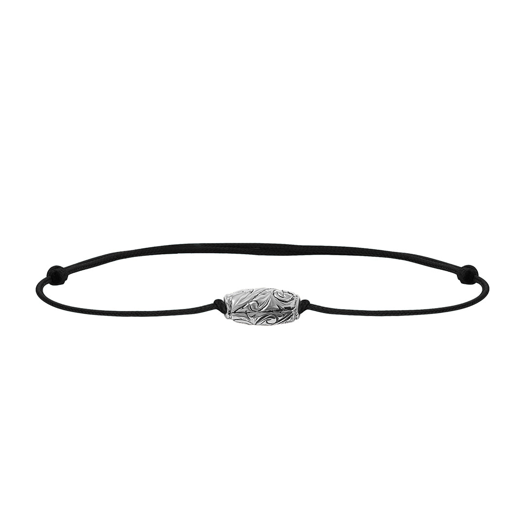 Classic Oval Charm Macrame Bracelet in 925 Sterling Silver - Black String