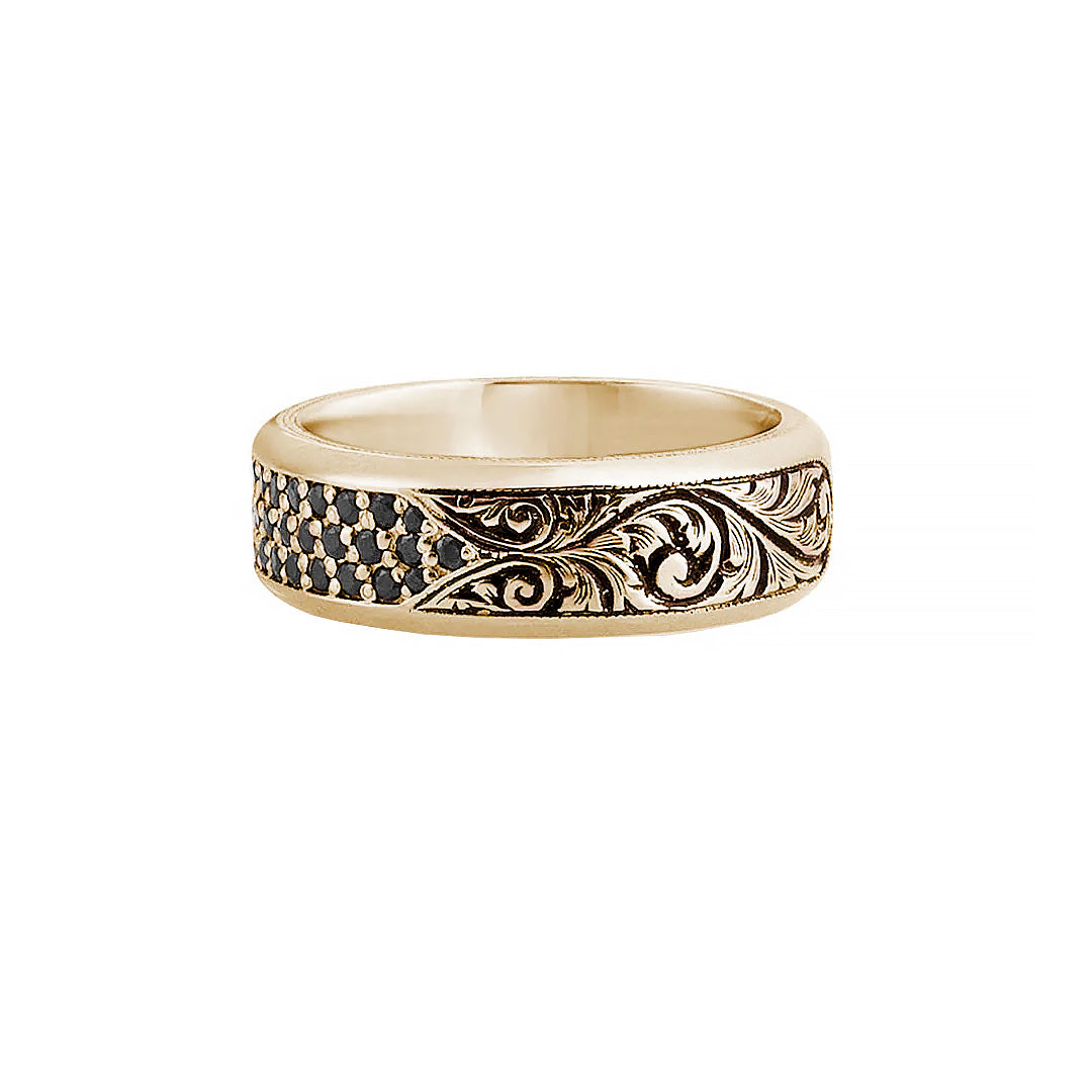 Classic Pave Band Ring with Black Diamonds - Solid Yellow Gold