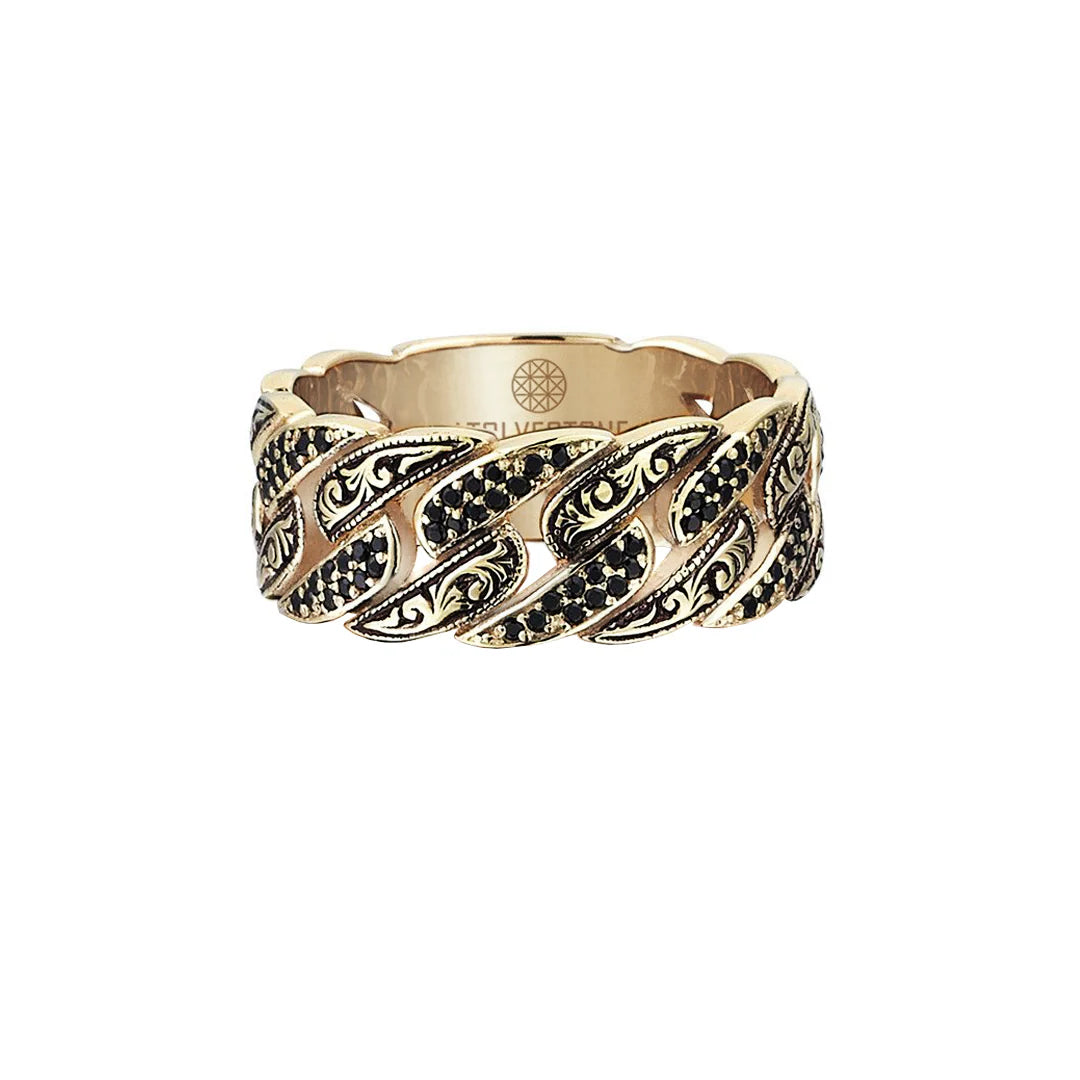 Classic Pave Chain Ring with Cubic Zirconia - Solid Yellow Gold