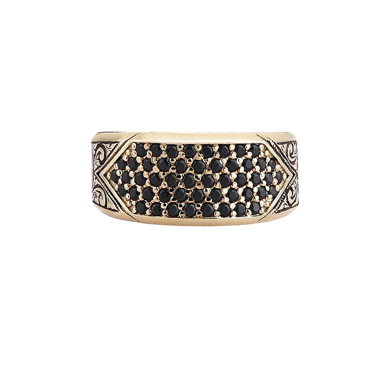 Classic Pave Signet Ring - Yellow Solid Gold - Pave Cubic Zirconia