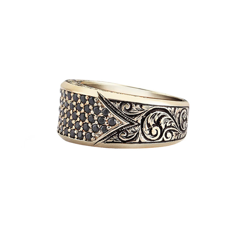 Classic Pave Signet Ring - Yellow Gold - Black Diamond