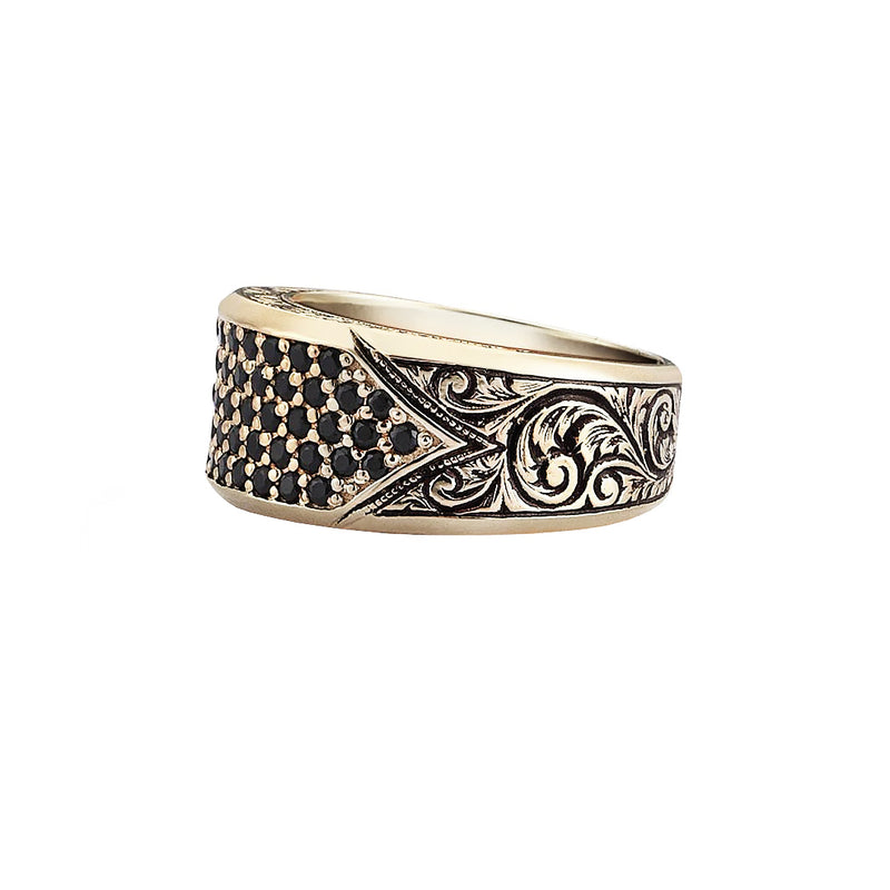 Classic Pave Signet Ring - Yellow Gold - Pave Cubic Zirconia