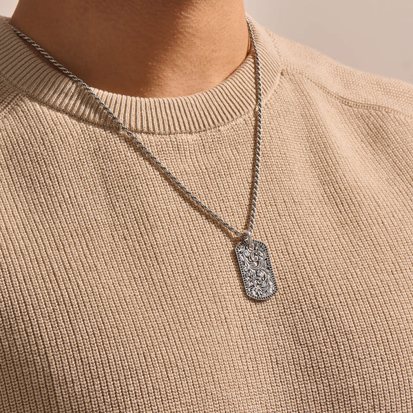 Classic Pave Soldier Tag Pendant in Solid Silver