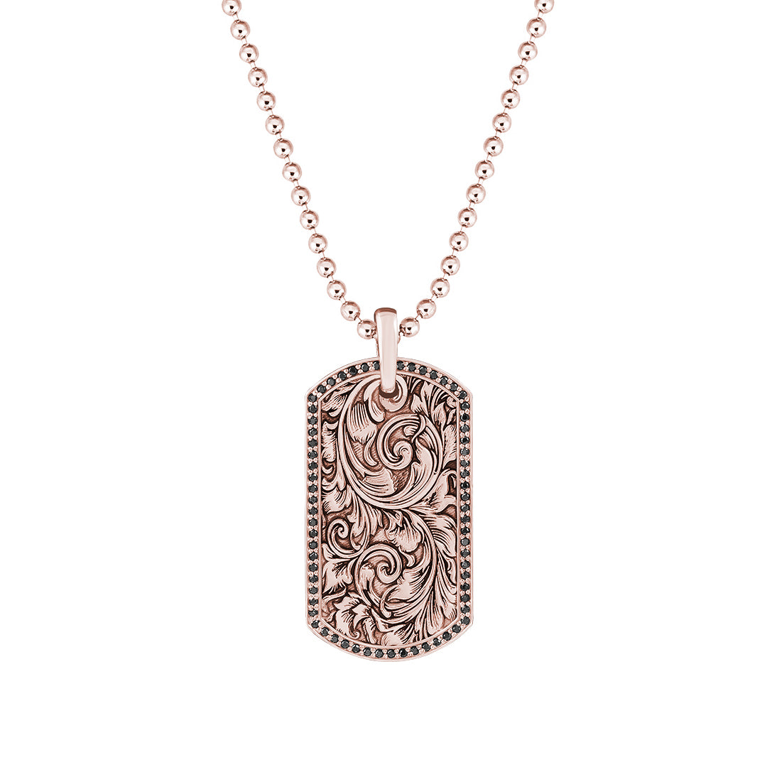 Men's Solid Rose Gold 0.80 Black Diamond Pave Classic Soldier Tag Pendant