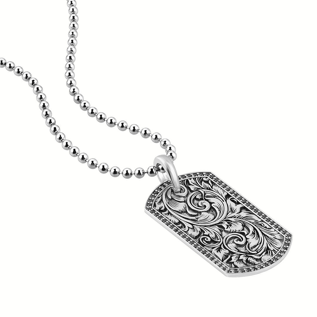 Men's Real White Gold 0.80 Black Diamond Pave Classic Soldier Tag Pendant