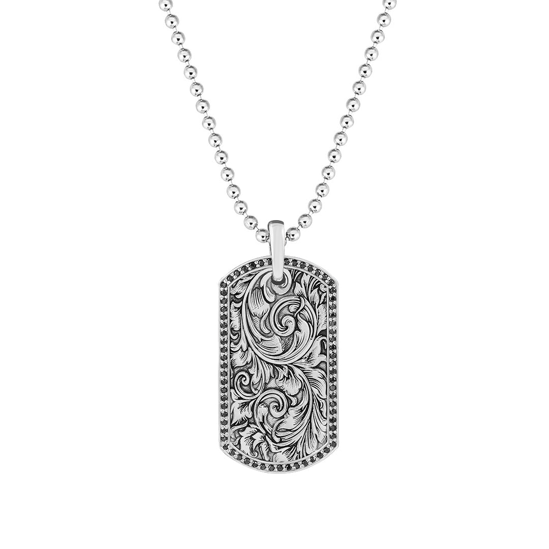 Men's Solid White Gold 0.80 Black Diamond Pave Classic Soldier Tag Pendant