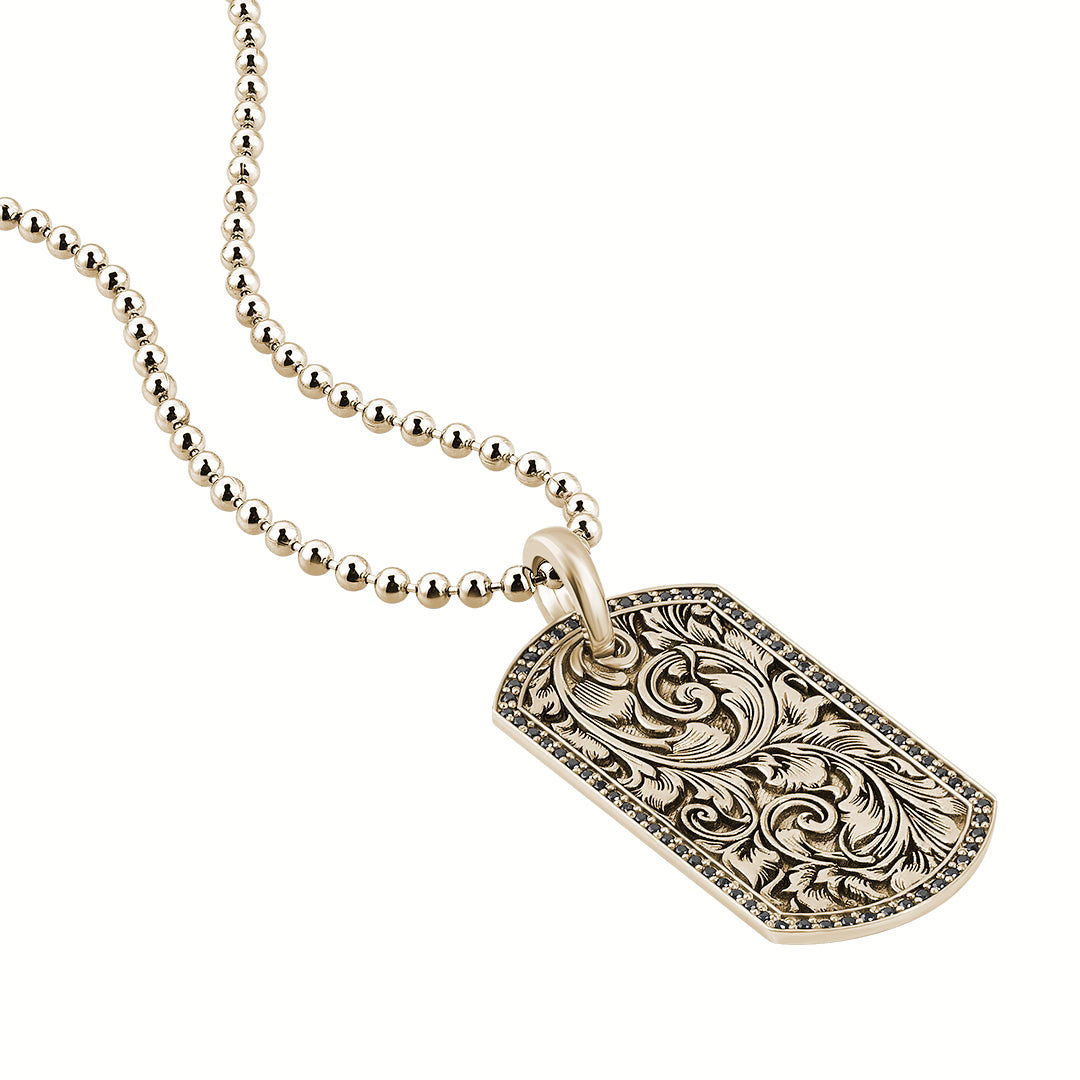 Men's Real Yellow Gold 0.80 Black Diamond Pave Classic Soldier Tag Pendant