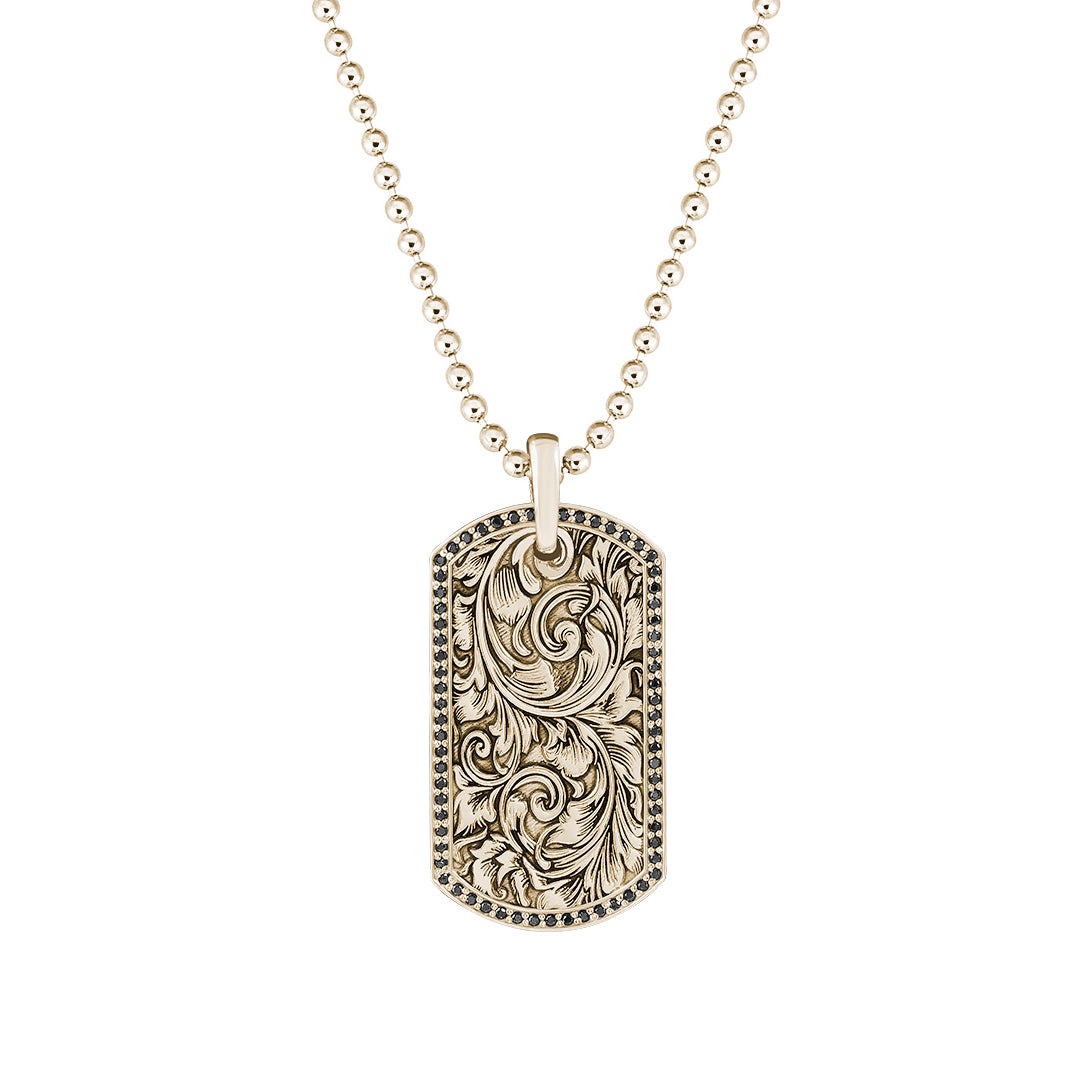 Men's Solid Yellow Gold 0.80 Black Diamond Pave Classic Soldier Tag Pendant