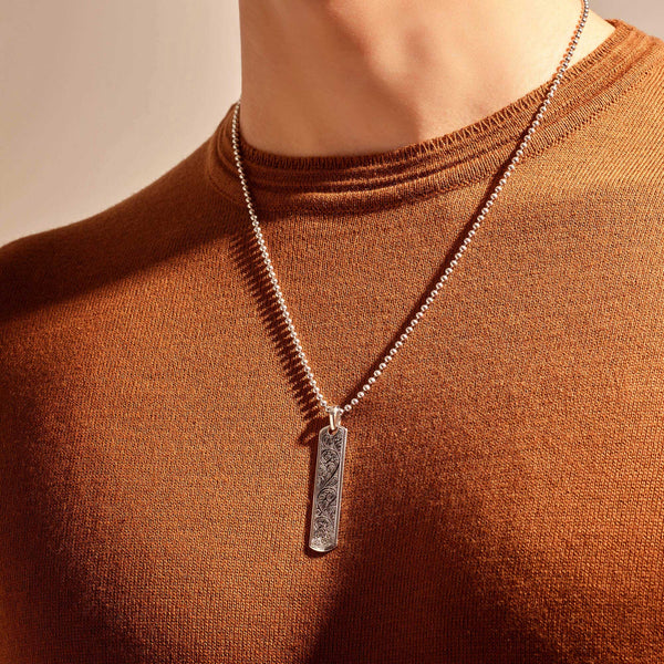 Men's Classic Samurai Tag Necklace in 925k Sterling Silver with Chain