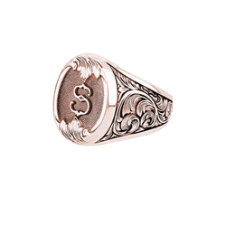 Solid Rose Gold Classic Letter Signet Ring for Men