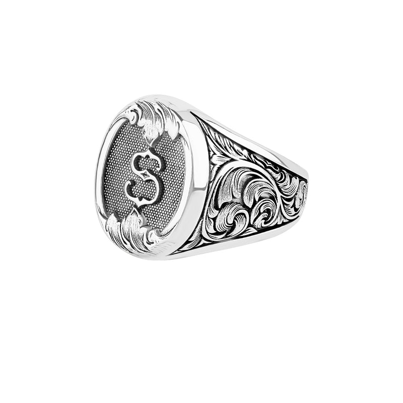 Solid White Gold Classic Letter Signet Ring for Men