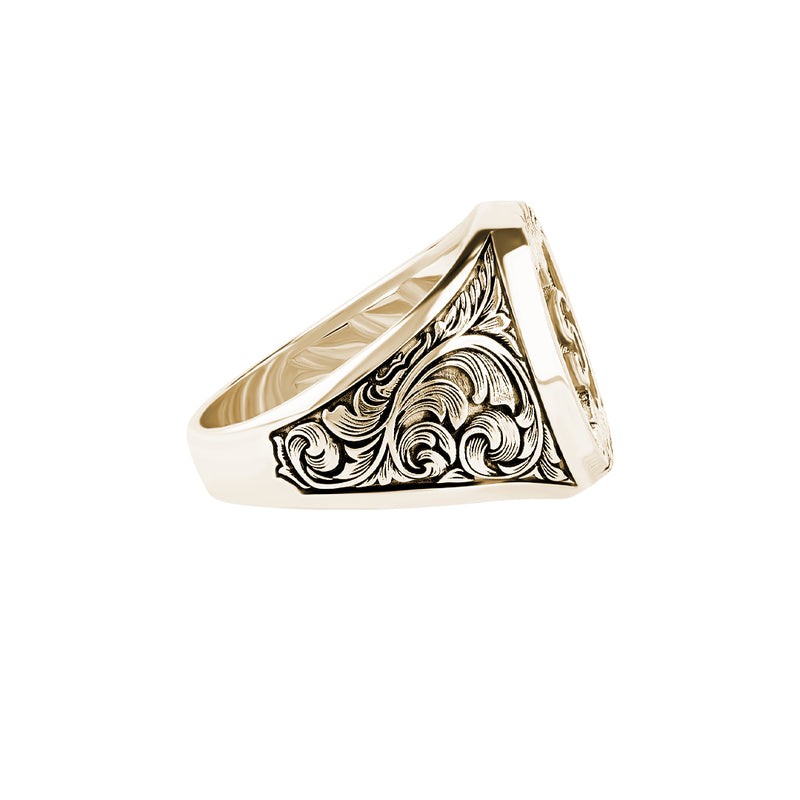 Men's Solid Gold Art Deco Personalized Signet Ring