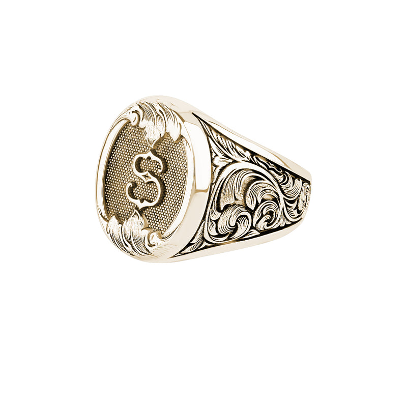 Solid Yellow Gold Classic Letter Signet Ring for Men