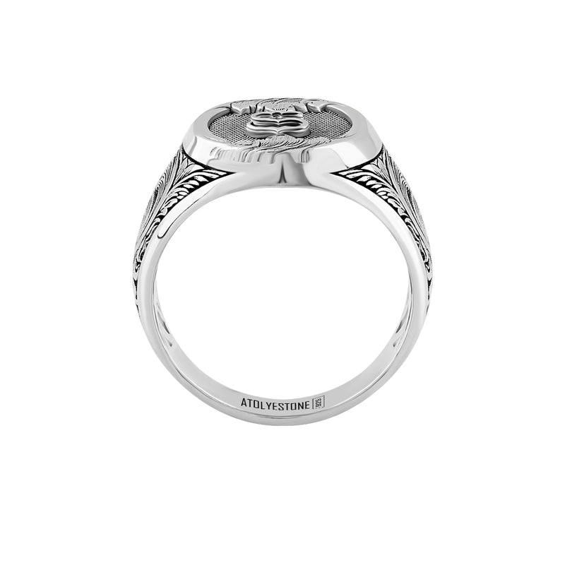 Men's Classic Carved Letter Signet Ring in 925 Sterling Silver