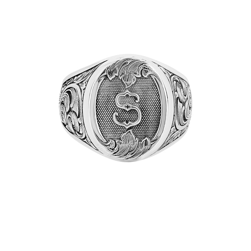 Men's Classic Carved Letter Signet Ring in 925 Solid Silver