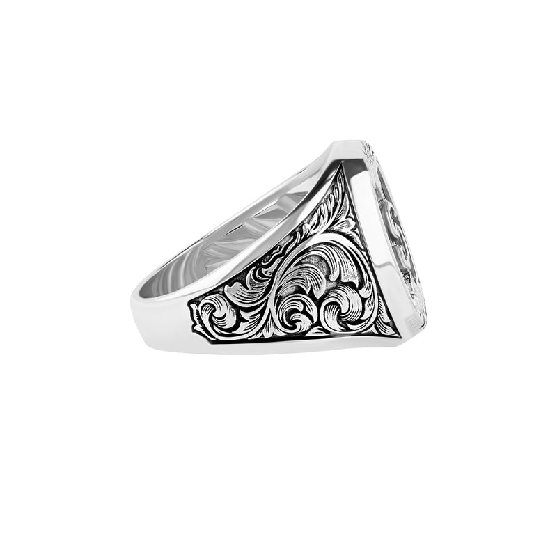 Men's 925 Sterling Silver Art Deco Letter Ring