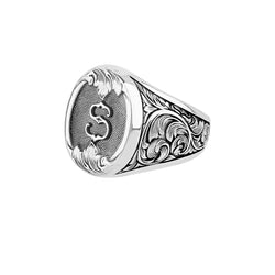 925 Sterling Silver Classic Letter Signet Ring for Men