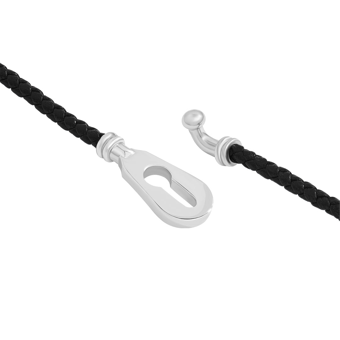 Atolyestone Clique Clasp Leather Necklace in 925 Sterling Silver