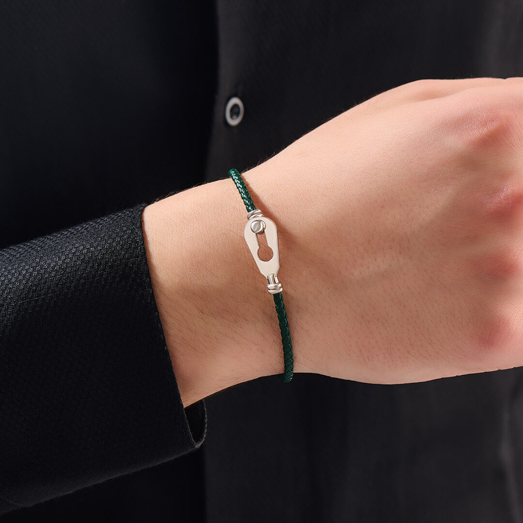 Men's Minimalist Clique Leather Bracelet in 925 Sterling Silver
