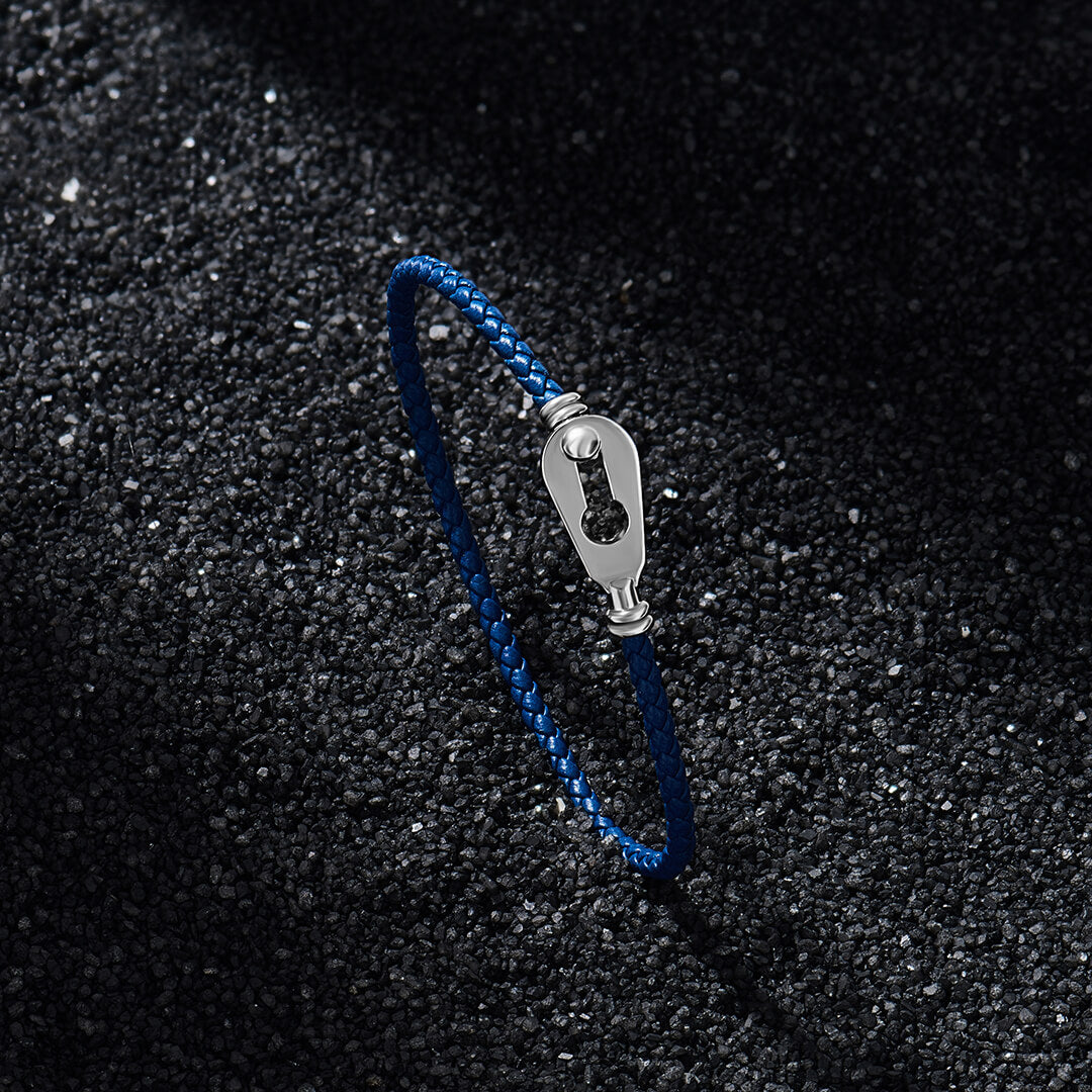 Minimalist Clique Leather Bracelet in Solid Silver
