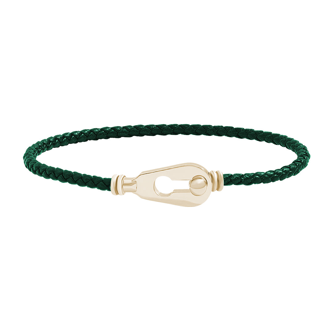 Clique Leather Bracelet in 925 Sterling Silver - Dark Green Nappa Yellow Gold