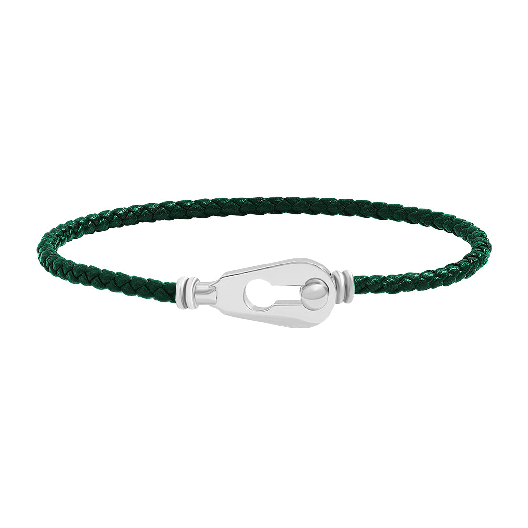 Clique Leather Bracelet in 925 Solid Silver - Dark Green Nappa Silver