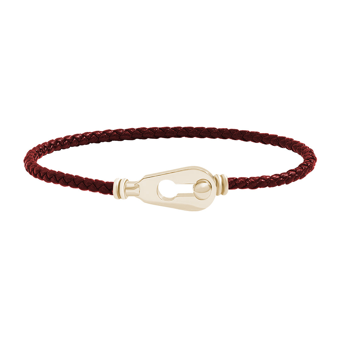 Clique Leather Bracelet in 925 Sterlilng Silver - Dark Red Nappa Yellow Gold