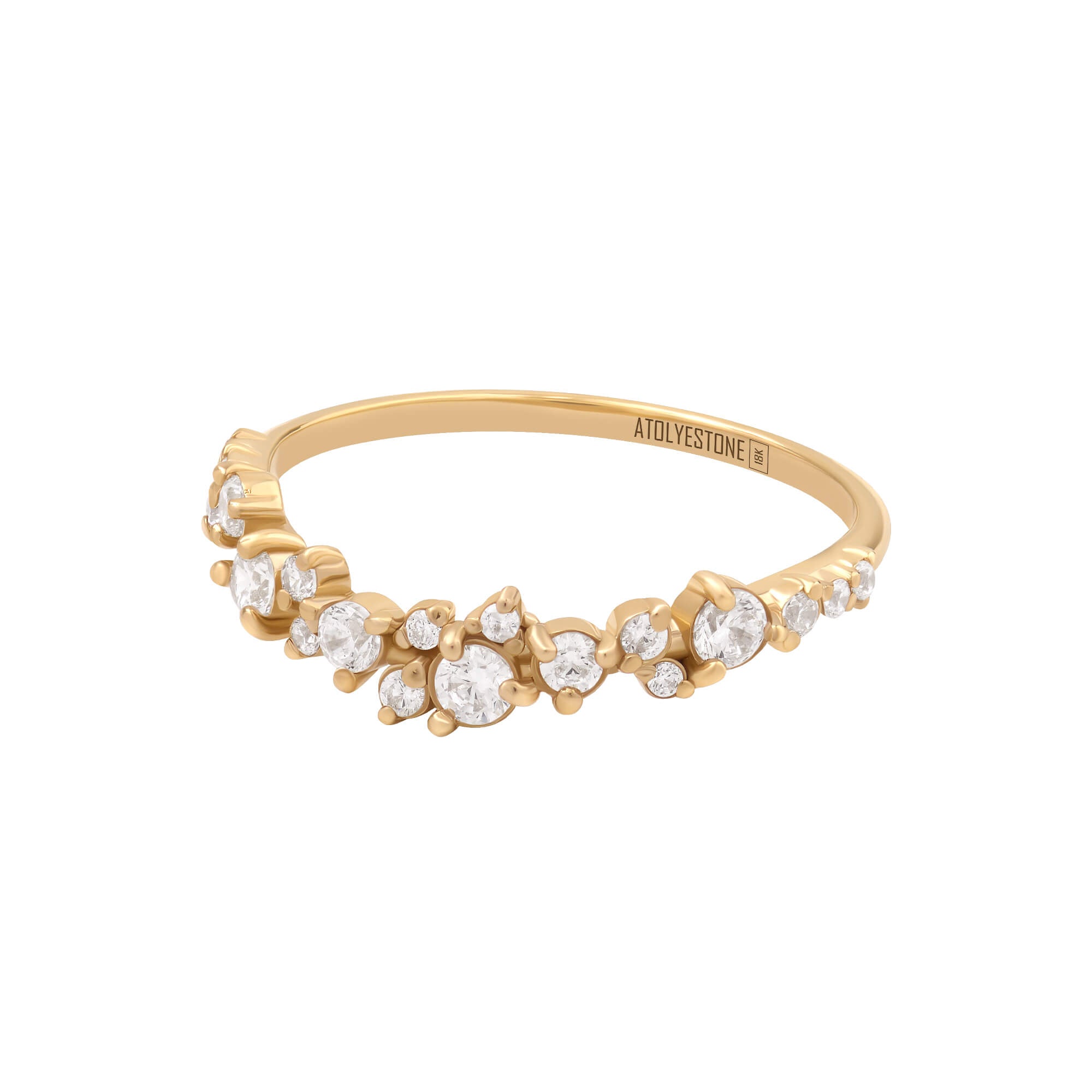 Cluster Diamond Curve Ring in Solid Yellow Gold