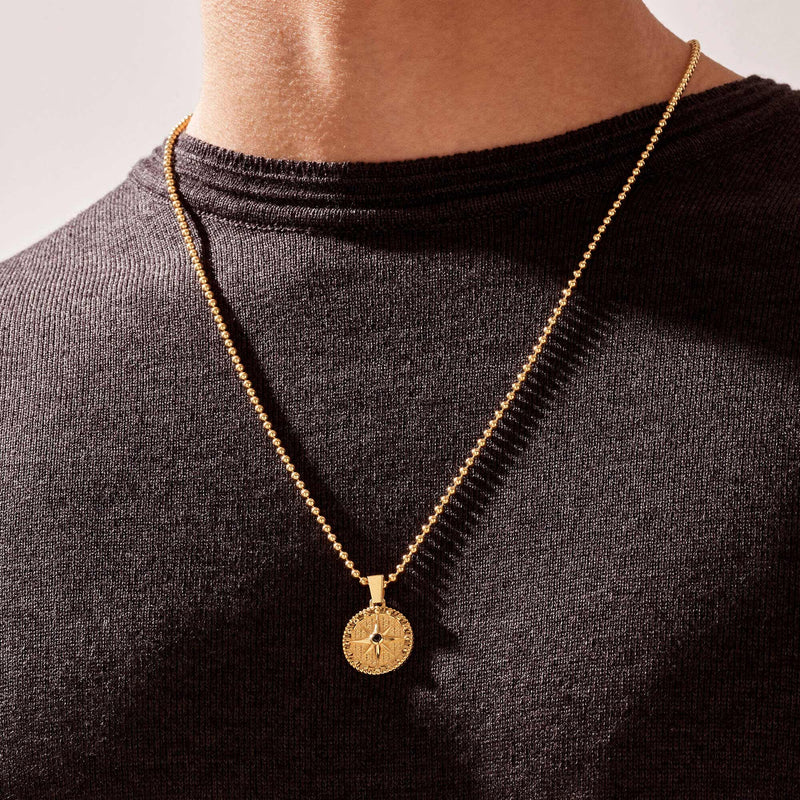 Men's Compass Necklace Pendant in Solid Gold