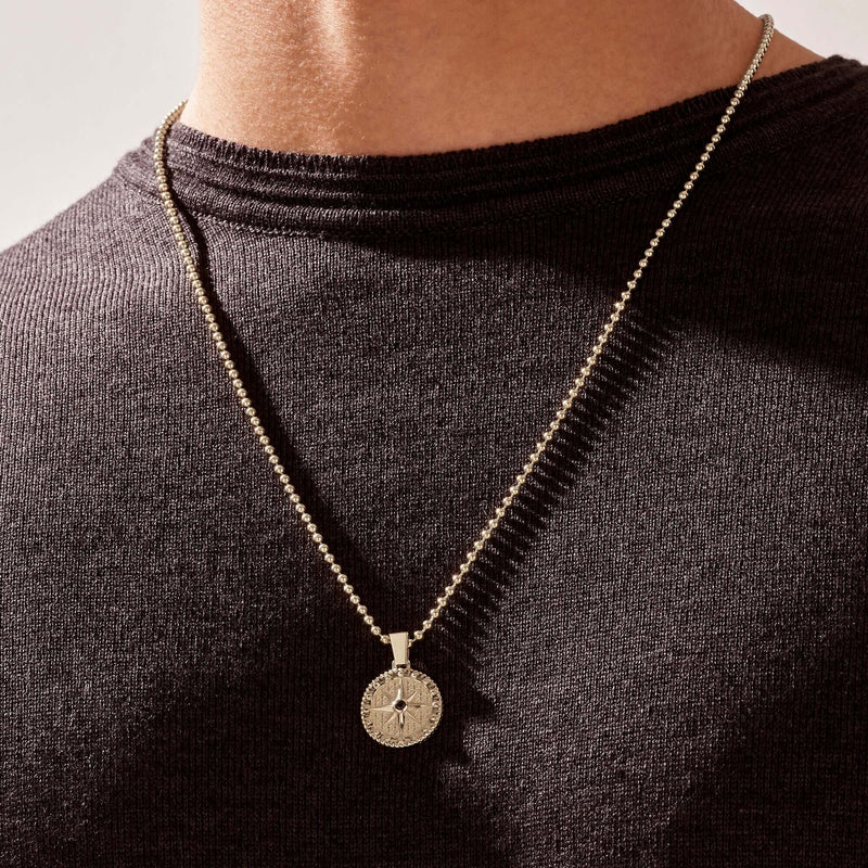 Men's Compass Necklace with Chain 925 Sterling Silver