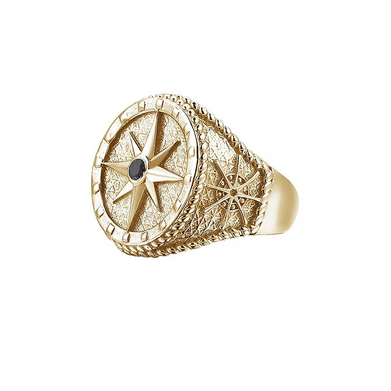 Compass Ring - Yellow Gold - Pave Black Diamond